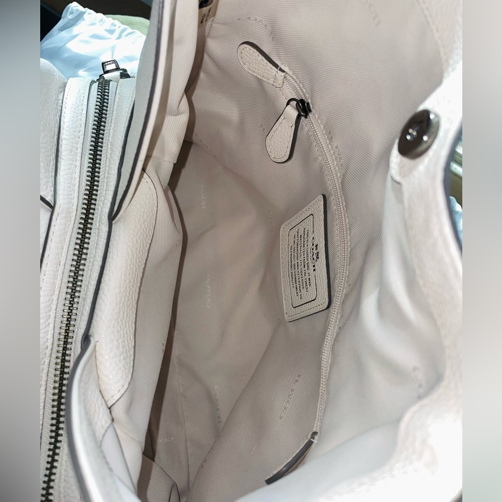 Coach Edie 31 Bandana Rivets Shoulder Bag Chalk White Pebble Leather - Picture 10 of 14